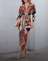Shesways® Tropical Siren V-Neck Ruched Waist Slit Dress