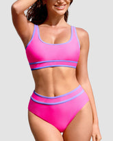 Sporty Color Block High Waist Bikini Set