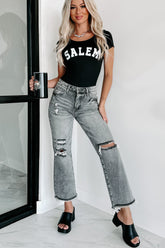 Shesways®What A Rush High Rise Distressed Special A Mom Jeans (Grey)
