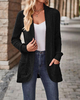 Women's Open Front Chunky Knit Cardigan with Pockets – Long Sleeve Casual Sweater Coat