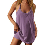 Shesways® Summer Sleeveless Athletic Dress with Built-In Shorts