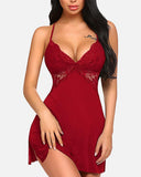 Shesways® Lace Trim Babydoll Sleep Dress with Slit Teddy Lingerie