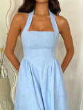 Shesways® Ruched Halter Neck Midi Dress