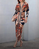 Shesways® Tropical Siren V-Neck Ruched Waist Slit Dress