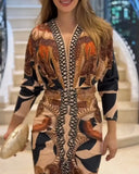 Shesways® Tropical Siren V-Neck Ruched Waist Slit Dress