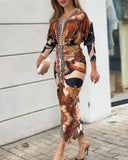 Shesways® Tropical Siren V-Neck Ruched Waist Slit Dress