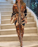 Shesways® Tropical Siren V-Neck Ruched Waist Slit Dress