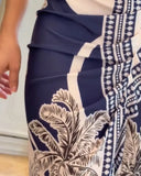 Shesways® Tropical Siren V-Neck Ruched Waist Slit Dress