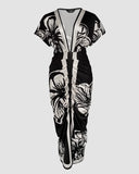 Shesways® Tropical Siren V-Neck Ruched Waist Slit Dress