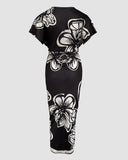 Shesways® Tropical Siren V-Neck Ruched Waist Slit Dress