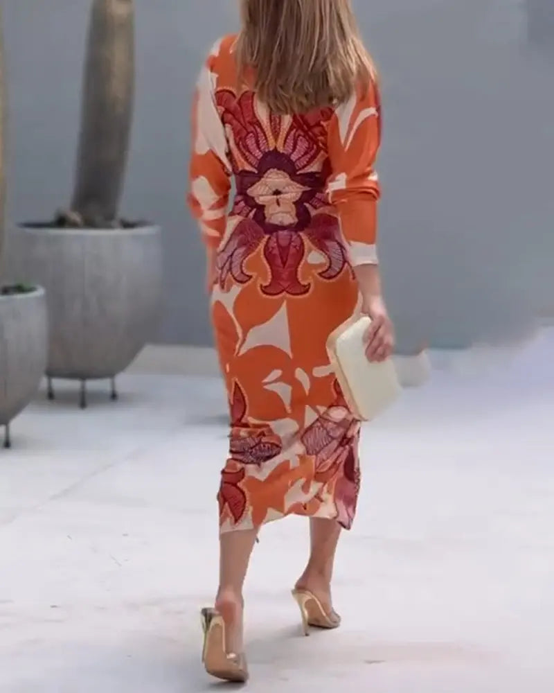 Shesways® Tropical Siren V-Neck Ruched Waist Slit Dress