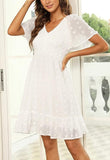 Shesways® Elegant Ruffle Smocked Mini Dress – V Neck