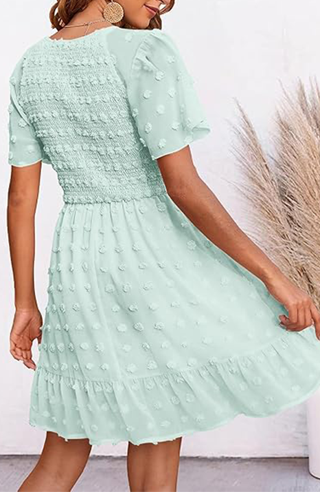 Shesways® Elegant Ruffle Smocked Mini Dress – V Neck