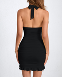 Shesways® High Waist Backless Ruched Halter Bodycon Mini Dress