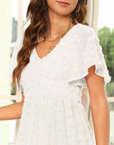 Shesways® Elegant Ruffle Smocked Mini Dress – V Neck