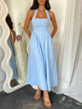 Shesways® Ruched Halter Neck Midi Dress