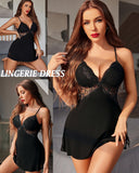 Shesways® Lace Trim Babydoll Sleep Dress with Slit Teddy Lingerie