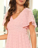 Shesways® Elegant Ruffle Smocked Mini Dress – V Neck