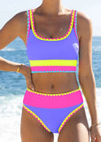 Color Contrast Patchwork Nylon Sporty 3 Piece Bikini Sets