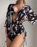 Shesways® 3-Piesce Tropical Bikini Set – Halter Top, High-Waist Romper & Swim Panty