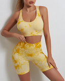 Shesways® Seamless Tie-Dye Yoga Set – Push-Up Sports Bra & High-Waist Shorts