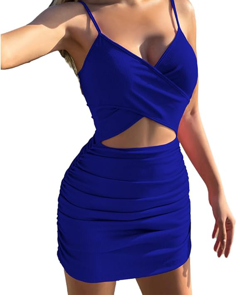 Shesways® Cut-Out Ruched Bodycon Mini Dress – Sexy Sleeveless Clubwear