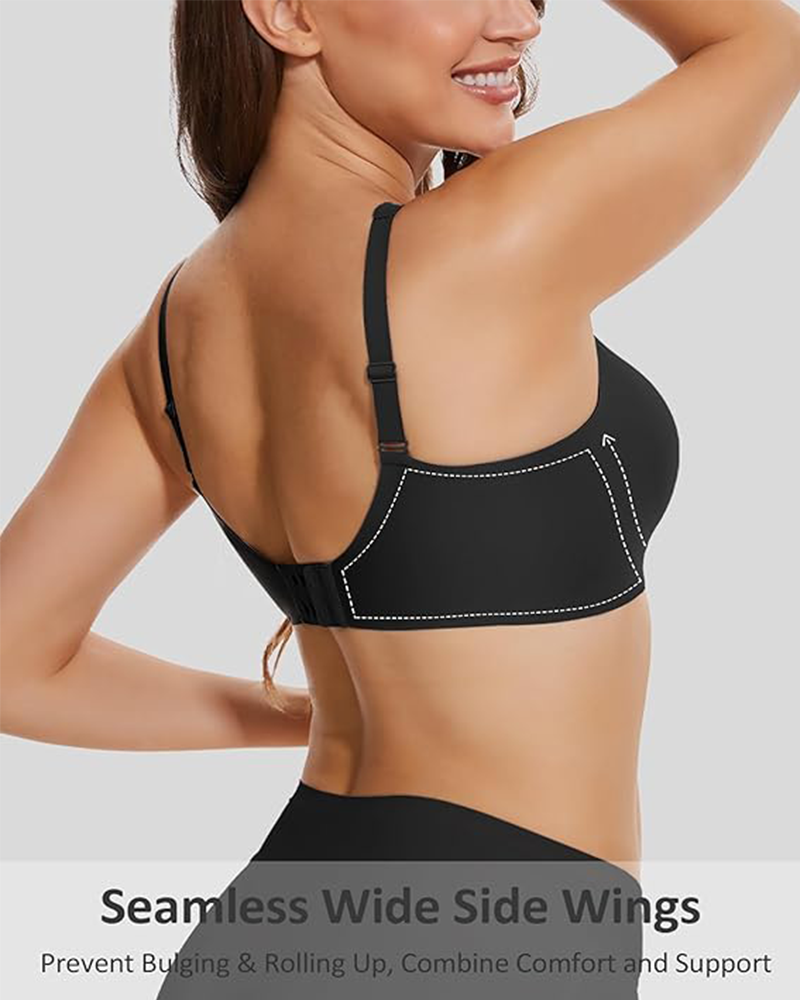 Shesways® Seamless Deep V Wireless Push-Up Bra – Scalloped, Soft Support, Back Smoothing Bralette