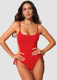 Scoop Neck Backless One Piece Swimsuit – Adjustable Straps, Fully Lined