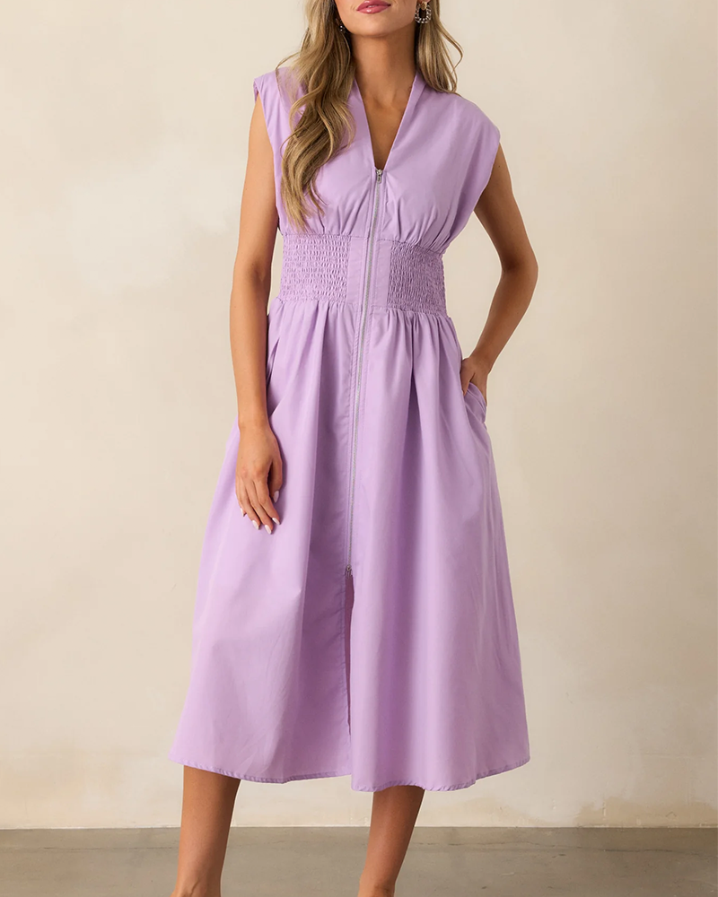 Shesways® Zip-Front Midi Dress