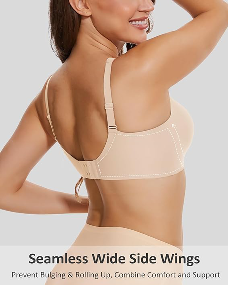 Shesways® Seamless Deep V Wireless Push-Up Bra – Scalloped, Soft Support, Back Smoothing Bralette