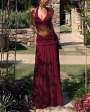 Shesways® Plunge Neck Halter Top & Ruched Skirt Set – Summer Two-Piece Outfit for Women