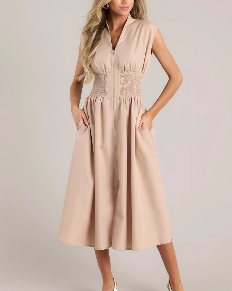 Shesways® Zip-Front Midi Dress