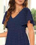 Shesways® Elegant Ruffle Smocked Mini Dress – V Neck