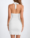 Shesways® High Waist Backless Ruched Halter Bodycon Mini Dress