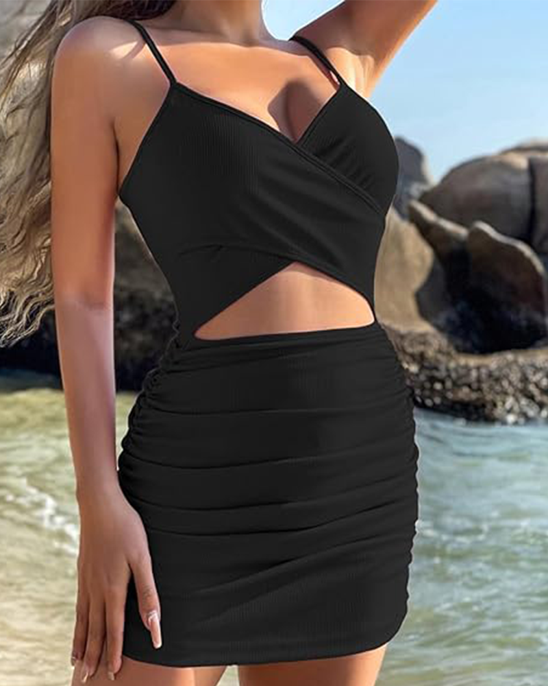 Shesways® Cut-Out Ruched Bodycon Mini Dress – Sexy Sleeveless Clubwear