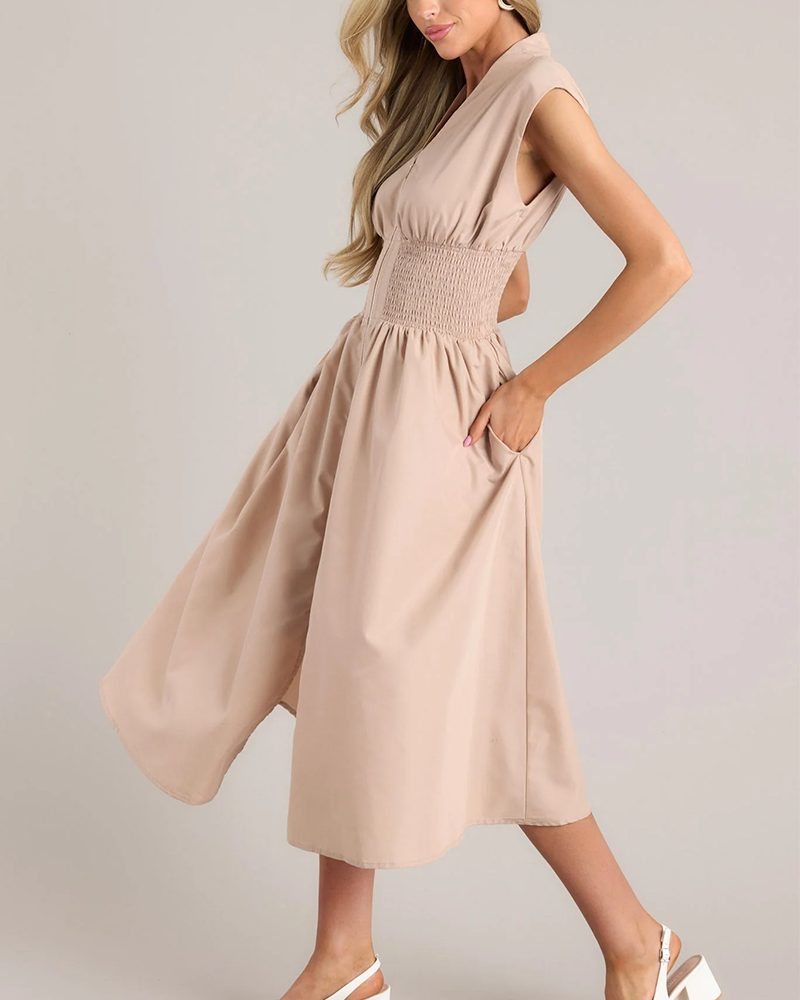Shesways® Zip-Front Midi Dress