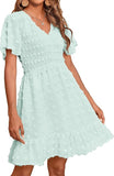 Shesways® Elegant Ruffle Smocked Mini Dress – V Neck