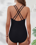 Shesways® V-Neck Tummy Control One-Piece Swimsuit – Crisscross Back & Elegant Waist Detail