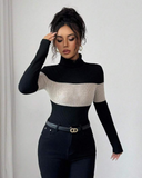 Women’s High Neck Patchwork Long Sleeve Bodysuit