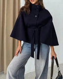Women's Belted Woolen Cape Coat