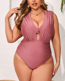 Shesways® Plus Size Bikini Top & Plunging Ruched Swim Set