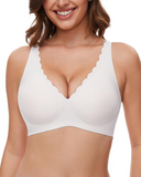 Shesways® Seamless Deep V Wireless Push-Up Bra – Scalloped, Soft Support, Back Smoothing Bralette