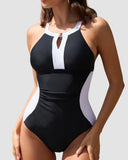 Shesways® Hourglas Retro Color Block Full-Coverage Tummy Control Swimsuit