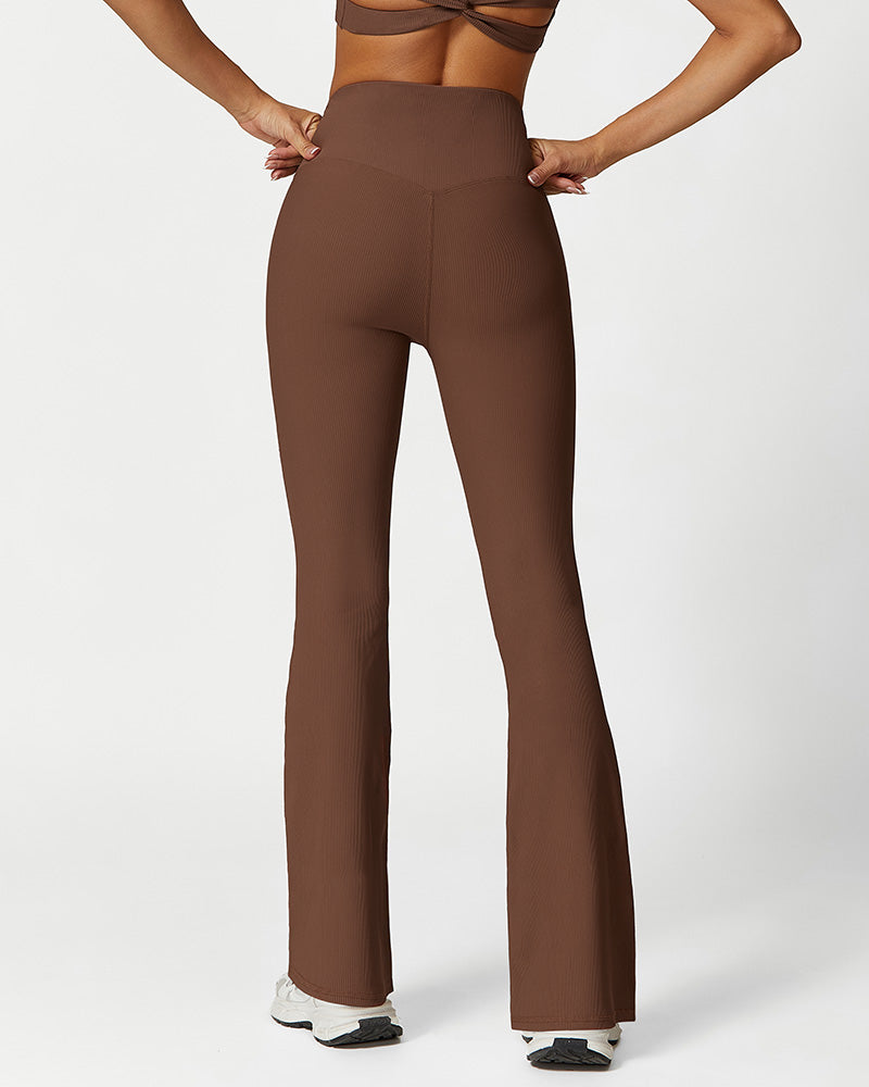 Shesways®High Waist Ribbed Workout Flare Pants