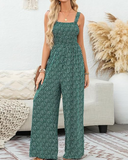 Women's Floral Smocked Wide-Leg Jumpsuit – Sleeveless Summer Romper with Pockets