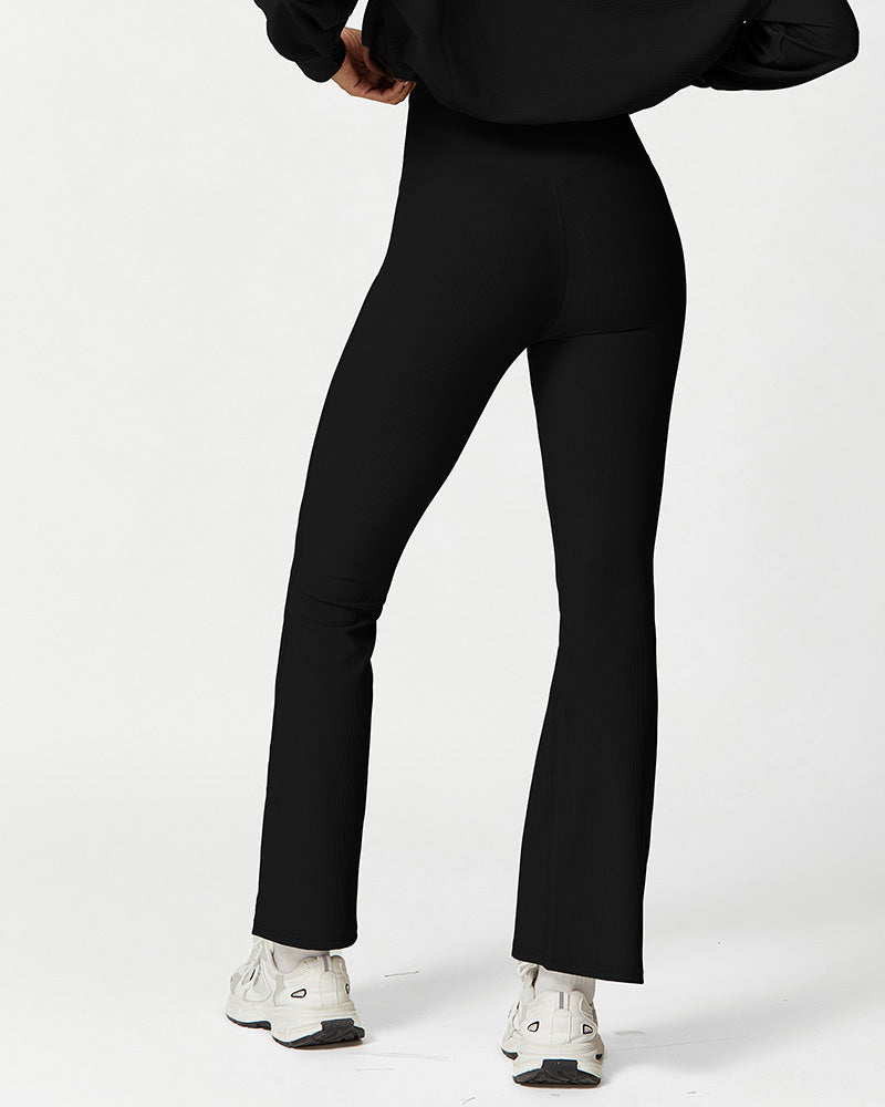 Shesways®High Waist Ribbed Workout Flare Pants