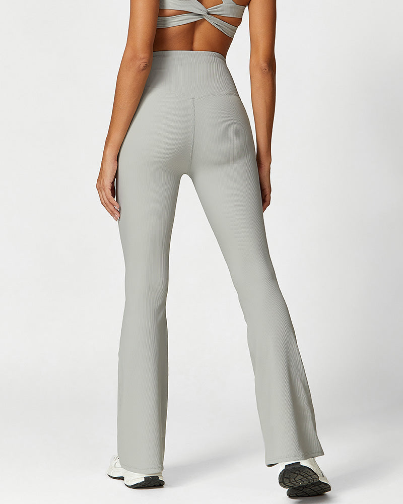 Shesways®High Waist Ribbed Workout Flare Pants