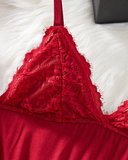 Bow Lace Contrast Cami Nightdress & Thong Set