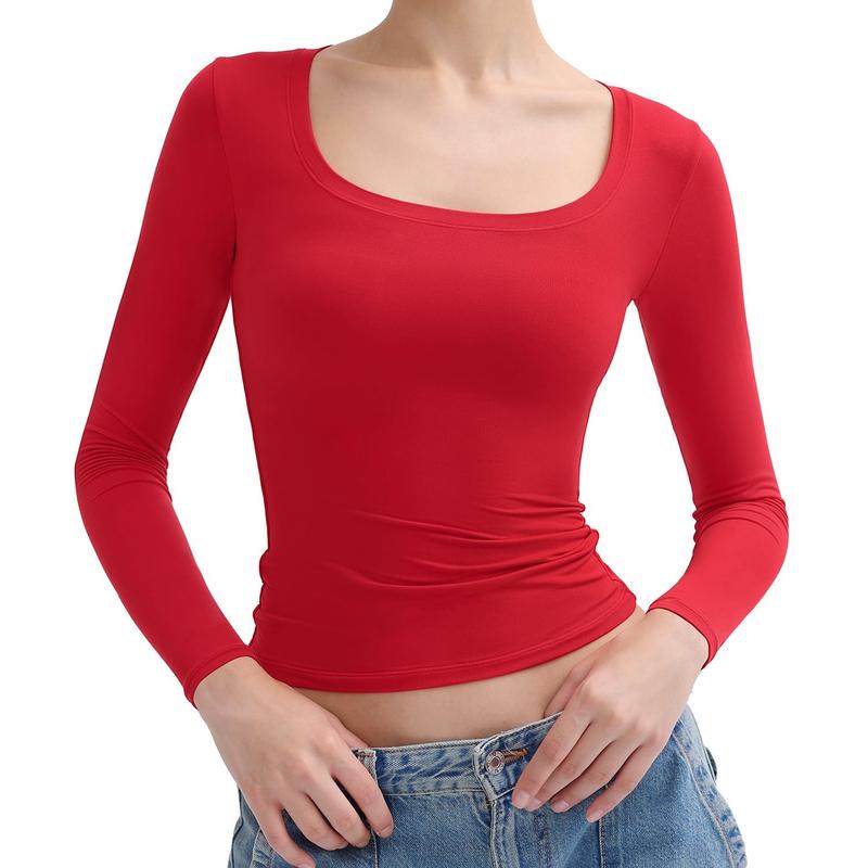 Women’s Double Layer Scoop Neck Long Sleeve Top