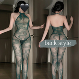 Snake Pattern Fishnet Bodystocking – Sheer Halter One-Piece Erotic Lingerie